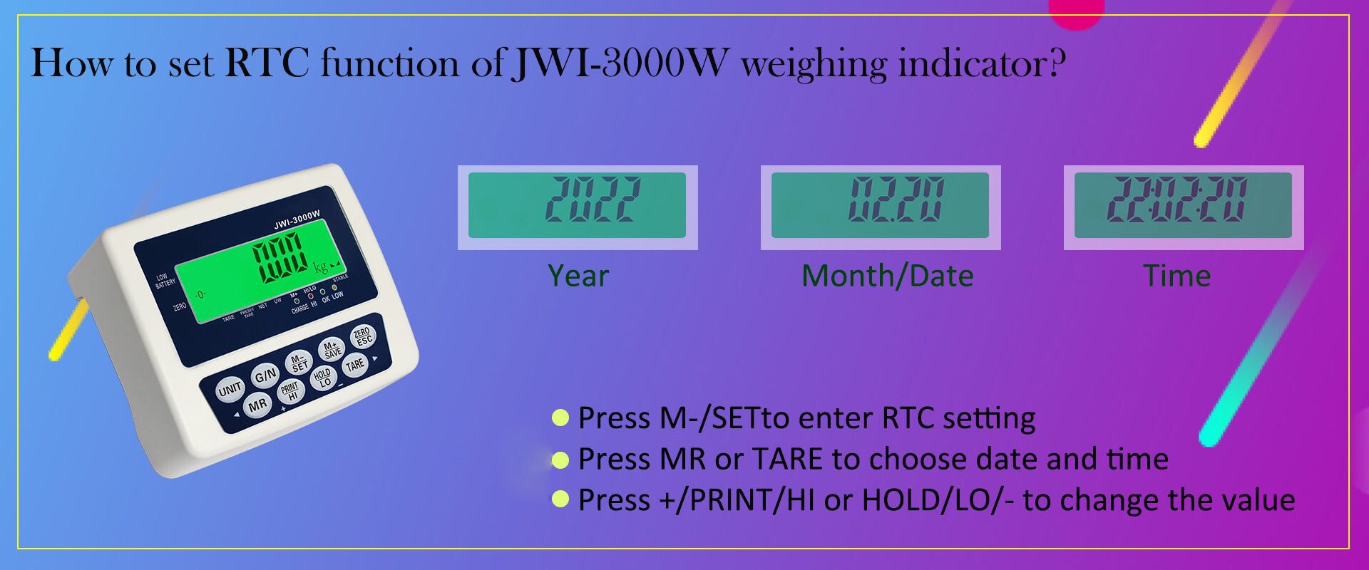 كيفية ضبط وظيفة RTC لمؤشر الوزن الصناعي JWI-3000W